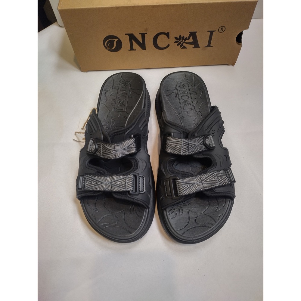 ONCAI Womens Sport Sandals Black Adjustable Straps Slides Size 8 OW7Y8